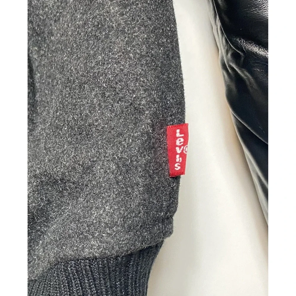 Levi's Charcoal/Black Wool Blend Jacket with Faux Leather Sleeves Mens Size L